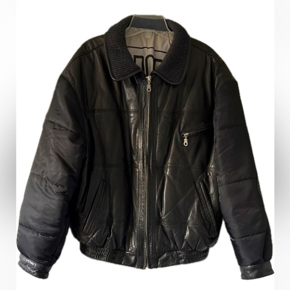 Vintage Leather Modango Sport Black Leather/Fabric Bomber Jacket size L. - Picture 2 of 16